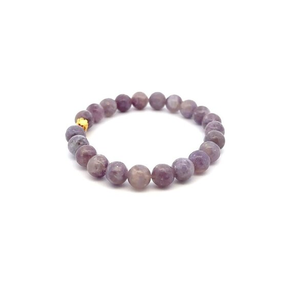 24K Gold Money Bag Stretchable Bracelet Gemstone Purple Tourmaline 8mm Size 6.5" - Picture 3 of 5